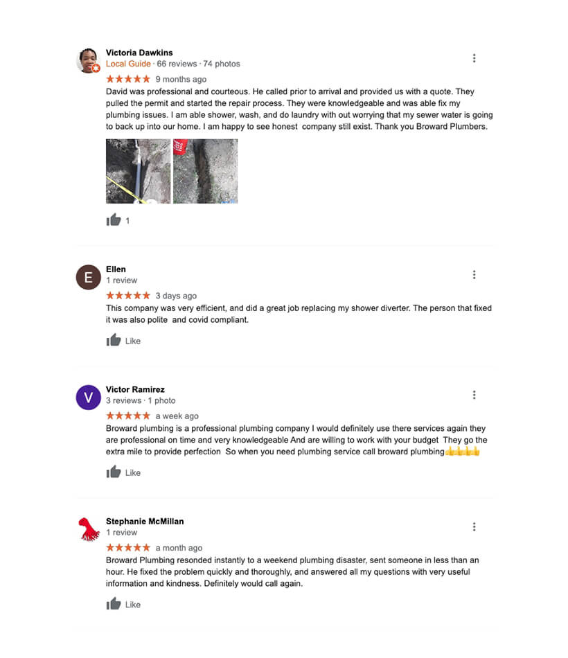 Broward Plumbing Reviews on